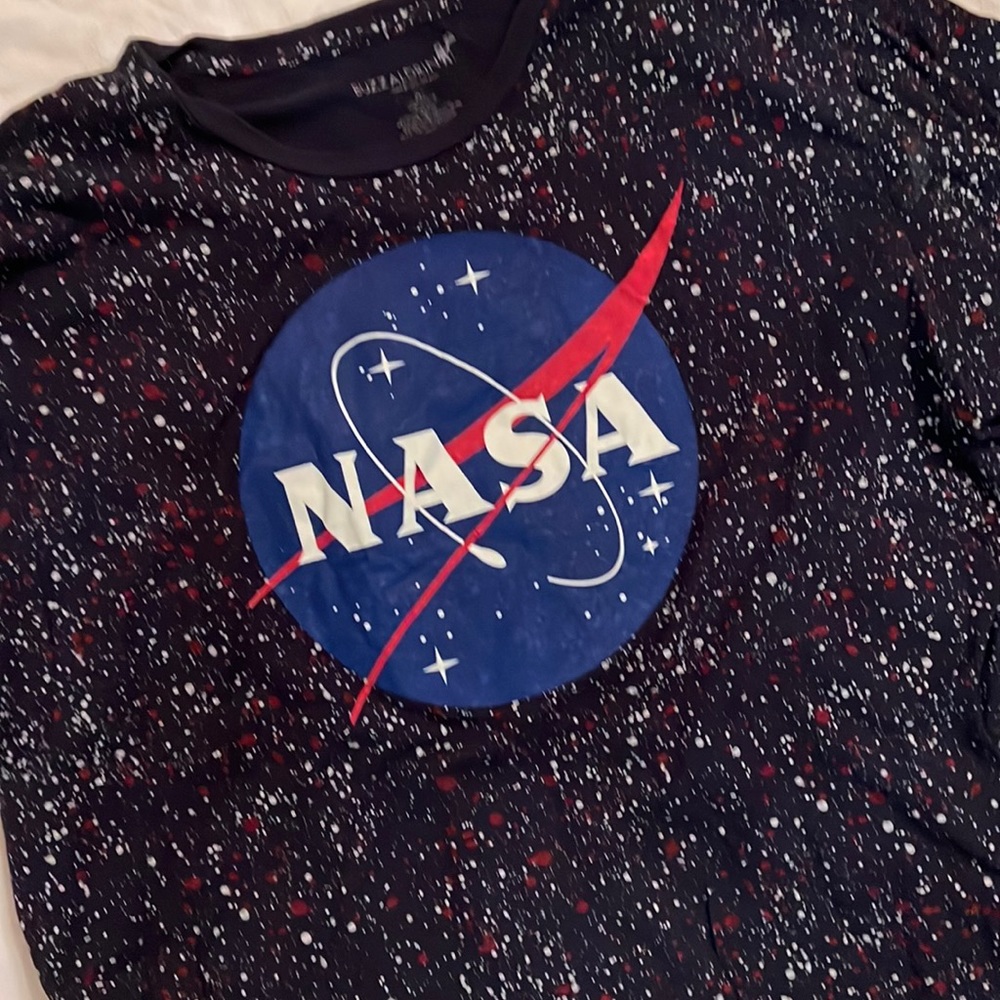 BUZZALDRIN short sleeve, NASA T-shirt with white and red spatter design